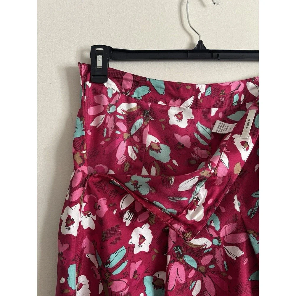 Vintage Y2K 2000s 100% SILK Merona Skirt Floral A Line‎ Pink Blue White Preppy